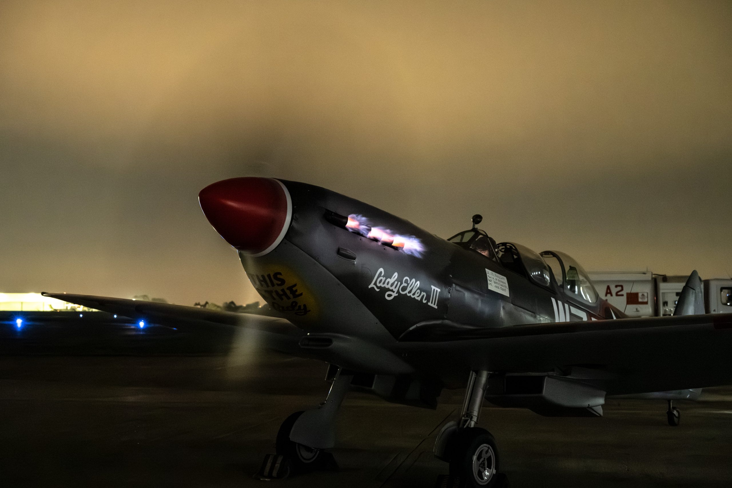 Spitfire spitting flames